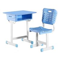 Ensemble pupitre et chaise individuels pour étudiant avec plateau en plastique, structure métallique et tiroir pour l'étude en classe