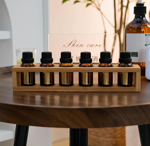 Aromaterapi şişe depolama için rustik 5 slot ahşap uçucu yağ masaüstü standı vitrin rafı - Product Image 1