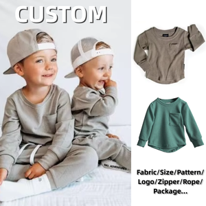 Kaos Bayi Grosir Bahan Waffle Polos Lengan Panjang Model Hem Melengkung dengan Saku - Product Image 1