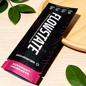 Sachet personnalisé refermable à trois soudures pour poudre, idéal pour les compléments sportifs, avec encoche de déchirement - Product Image 1