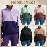 Sweat-shirt à capuche demi-zippé personnalisé avec logo pour femme, tenue de sport, haut de fitness, couleurs contrastées, vêtements de loisirs et de sport