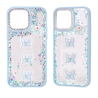 Guangzhou Promotion OEM TPU + PC étui époxy à paillettes semi-transparent avec accessoires papillon étui de protection FUNDAS étui de protection