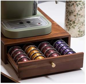 Tiroir à capsules de café en bois d'acacia personnalisé, support de rangement pour capsules <span class=keywords><strong>Nespresso</strong></span> Vertuo, plateau organisateur, support de rangement pour capsules, capacité de 40 à 60 capsules - Product Image 1