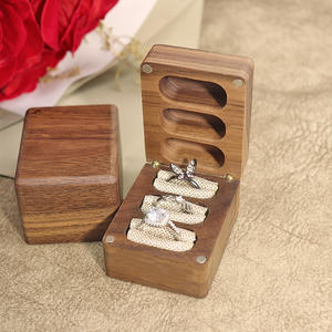 Luxurious Walnut Wood Three-Slot Ring <strong>Bracelet</strong> Storage <strong>Box</strong> Chamfered Black Square Magnetic Closure Gift Packaging 100 Pcs - Product Image 4