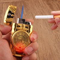 Briquet créatif en métal gonflable avec lumières colorées et montre électronique, coupe-vent, au butane