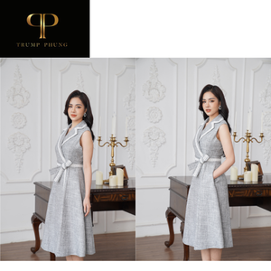 Elegante vestido ajustado acampanado para mujer diseño acampanado cuello alto estampado patrón femenino absorbente de sudor abrigos de algodón Natural - Product Image 2