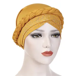 Großhandel islamische afrikanische Motorhaube Hijab Frauen Turban Cap Hut Plain Color Head Wrap Hot Drilling muslimischen Turban für Frauen