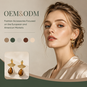Pendientes de abalorio personalizados para pedidos grandes, chapados en oro, con ojo de tigre sintético, minimalistas, hipoalergénicos, para mujer - Product Image 1