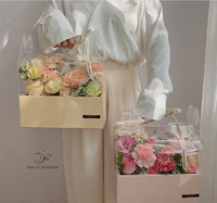 Boîte à gâteau en papier, boîte de rangement alimentaire transparente, boîte cadeau pour gâteau avec fenêtre en plastique et poignée pour la Saint-Valentin, décoration florale