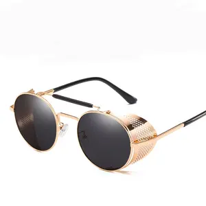 Men women metal frame cool retro classic sunglasses round steampunk sun glasses support oem