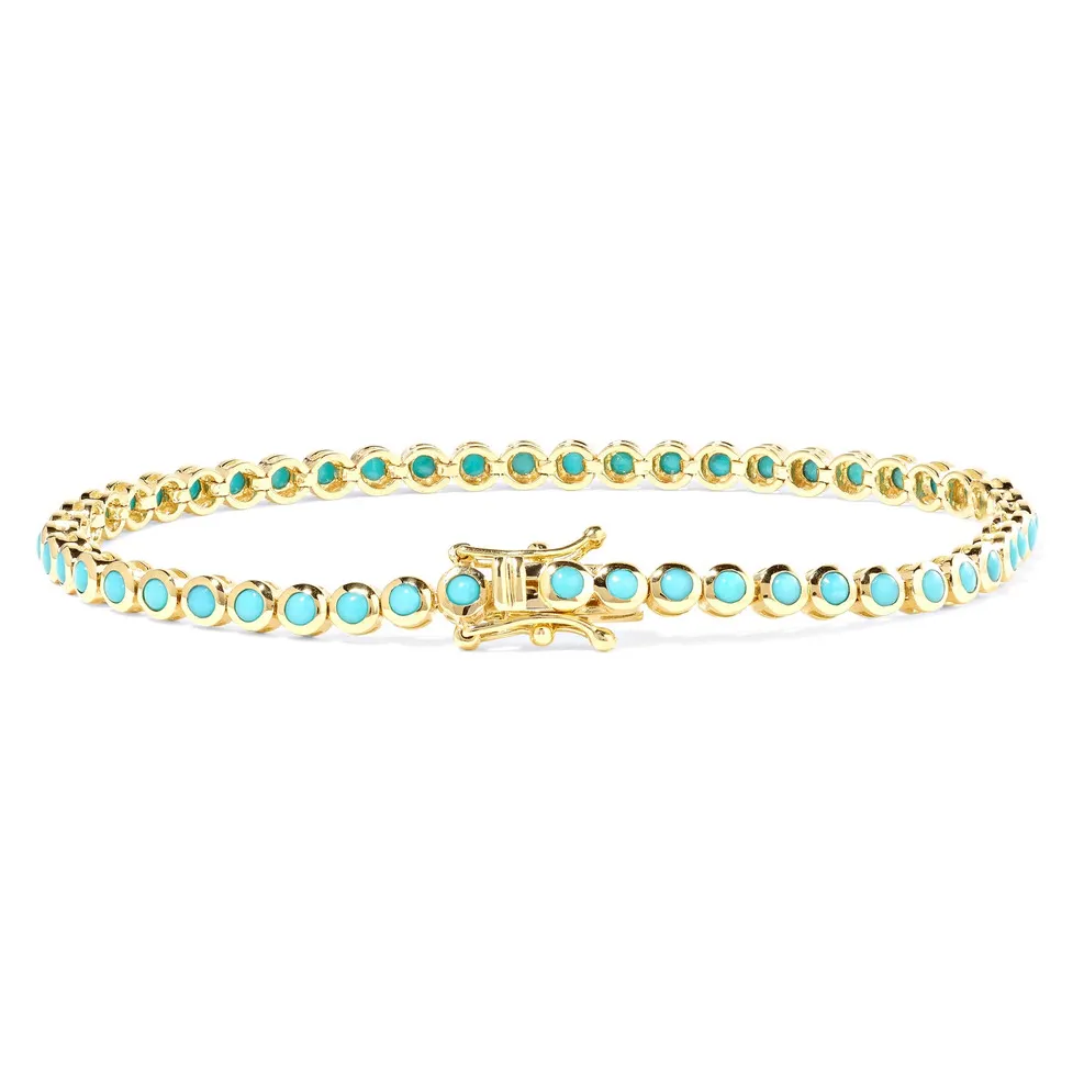 Gemnel 925 Verzilverd Gouden Sieraden Diamond Tennis Turquoise Armband Voor Vrouwen