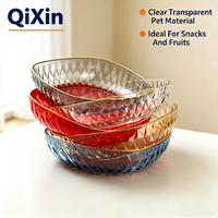 Assiette à fruits en PET avec bordure dorée à texture diamantée, bol de service transparent en cristal pour collations, plat à fruits en plastique de qualité alimentaire pour la cuisine à domicile
