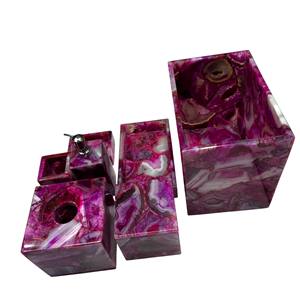 Ensemble de salle de bain en agate rose, ensemble d'accessoires de salle de bain, ensemble de bain rose de luxe, ensemble de salle de bain de style campagnard, ensemble de décoration de salle de bain, ensemble de 7 pièces - Product Image 4