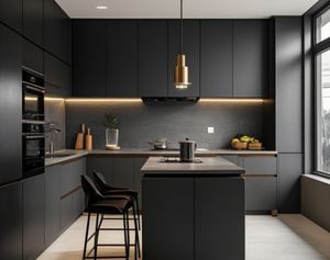 Armoire de cuisine en bois foncé de style industriel moderne simple, villa, hôtel, maison - Product Image 6