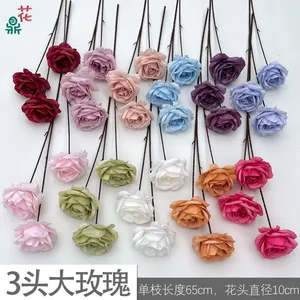 Ventes directes d'usine 3 tête grande Rose commerciale Mei Chen mise en page fleurs artificielles accessoires de mise en page à la maison fleurs en soie