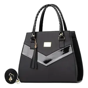 Sac cabas élégant noir pour femme Fana Nadia en similicuir, style décontracté de luxe, décorations plumes, doublure PU - Product Image 1
