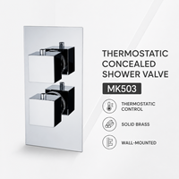 Robinet de douche thermostatique encastré carré à double poignée MK503 en laiton chromé à montage mural, idéal pour appartement