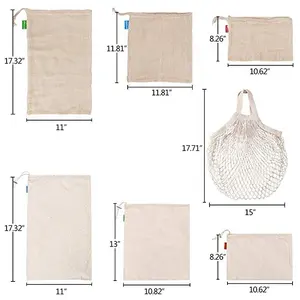 Wiederverwendbare Kleine Organische Baumwolle Mesh Taschen Faltbare String Baumwolle Produzieren Mesh Tasche