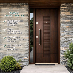 Porte d'entrée principale moderne en bois massif GA-36L avec panneau latéral vitré et rainures décoratives - Product Image 2