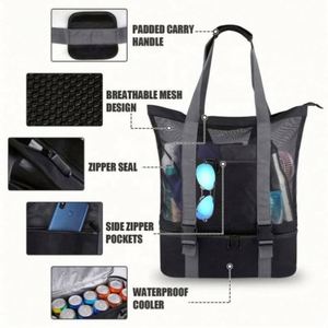 Wholesale Custom Logo Fashion Design Waterproof Polyester Mesh Travel <b>Tote</b> Handbag Beach Bag With Cooler - Product Image 4