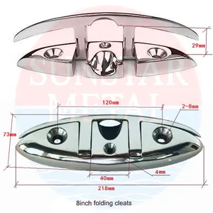 Hassas döküm tekne donanım aksesuarları 6 8 inç paslanmaz deniz gömme katlanır pull up cleat yuvarlak