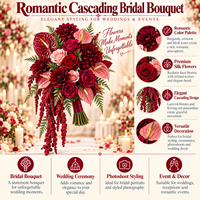 Élégante Composition Florale de Mariage en Cascade de Style Français Vintage Bourgogne, Fleurs Artificielles Faites à la Main, Personnalisable pour la Décoration de Mariage d'Automne
