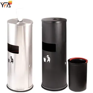 Stainless Steel Round Floor-Standing Wet Tissue Dispenser Garbage Bin Restaurant Lobby Litter Bin Tissue Stand With Dustbin