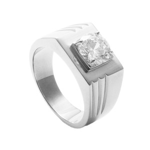 Fashionable <b>Titanium</b> Steel <b>Ring</b> With Round Gemstone Prong Setting For Women Birthday Jewelry Gold Color Geometric Design - Product Image 5