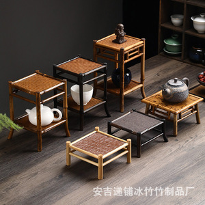 Handmade Bamboo Rattan Woven <b>Mini</b> Tea <b>Table</b> Two Tier Coffee <b>Table</b> For Tea Ceremony Storage Display Stand - Product Image 2
