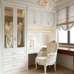 Balom Armoire sur mesure de luxe moderne en forme de L Style français Armoire intégrée avec porte en verre Lumière LED Suite d'armoire - Product Image 2