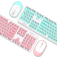 Keyboard Komputer Ergonomis Ukuran Penuh dan Mouse Lucu dengan 3 DPI, Keyboard dan Mouse Nirkabel 2.4G untuk PC Laptop