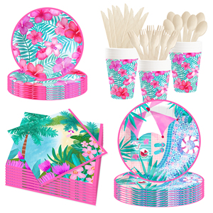 Ensemble de 8 assiettes en papier jetables à thème tropical rose DAMAI, fournitures pour fête d'anniversaire, en papier, pour 8 personnes - Product Image 2