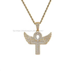 Large-winged <b>cross</b> pendant, hip-hop jewelry, copper with zircon. - Product Image 1