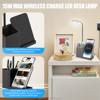 Lampe de bureau multifonction avec station de charge sans fil, support pour stylo intégré, bras lumineux rotatif, lampe de lecture nocturne