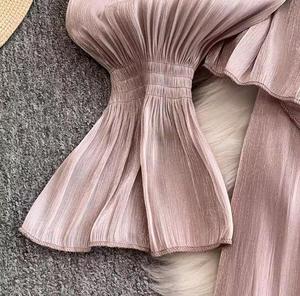 Nuevo vestido de gasa para mujer de estilo francés de alta gama, elegante vestido largo maxi con cuello en V y volantes. - Product Image 6