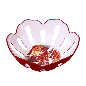 Wuhe Hollow Fruit Plate Red White Two-tone Multi-purpose New Chinese Style Home Decor Spring Festival Dried Fruit Tray - Product Image 3