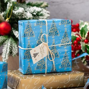 Reversible Blue Christmas Wrapping <b>Paper</b> <b>Roll</b> 17 In x 32.8 Ft Double Side Gift <b>Wrap</b> for Holiday Crafting - Product Image 5
