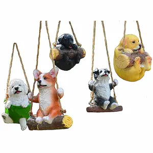 animal statue garden Suppliers-Creative Cute Swing Animal Pig Cow Sheep Resin Statue Garden Hanging On The Tree Outdoor Decoration Ornaments