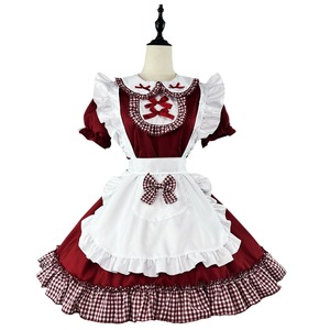 Sweet Lolita Maid Dress Wine Red And Black Polyester Cosplay Costume For Anime Role Playing - Product Image 5
