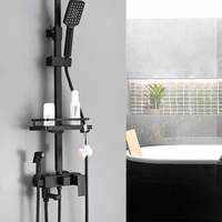Mitigeurs de Douche et Baignoire en Laiton Noir avec Pommeau de Douche Pluie 4 Fonctions, Mélangeur Chaud et Froid, Cartouche Céramique et Jet Pluie
