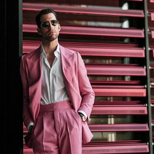 Moda Rosa hombres trajes de dos piezas (<span class=keywords><strong>chaqueta</strong></span> + Pantalones) Conjunto de doble botonadura novio solapas en pico fiesta de graduación Blazers boda invitado desgaste - Product Image 3