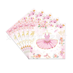 Vaisselle de fête sur le thème du ballet, 60-80 pièces, assiettes en papier, gobelets, serviettes, couverts, pour fête d'anniversaire de fille, décorations florales - Product Image 4
