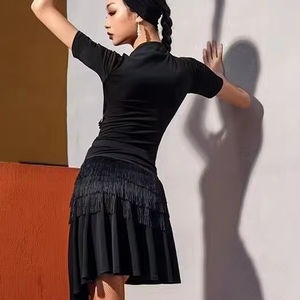 Falda de Baile Latino Asimétrica con Borlas <span class=keywords><strong>para</strong></span> Salsa, Rumba, Samba, <span class=keywords><strong>Tango</strong></span>, Jazz, Falda Larga <span class=keywords><strong>para</strong></span> Mujer, <span class=keywords><strong>para</strong></span> Competencia y Práctica - Product Image 6