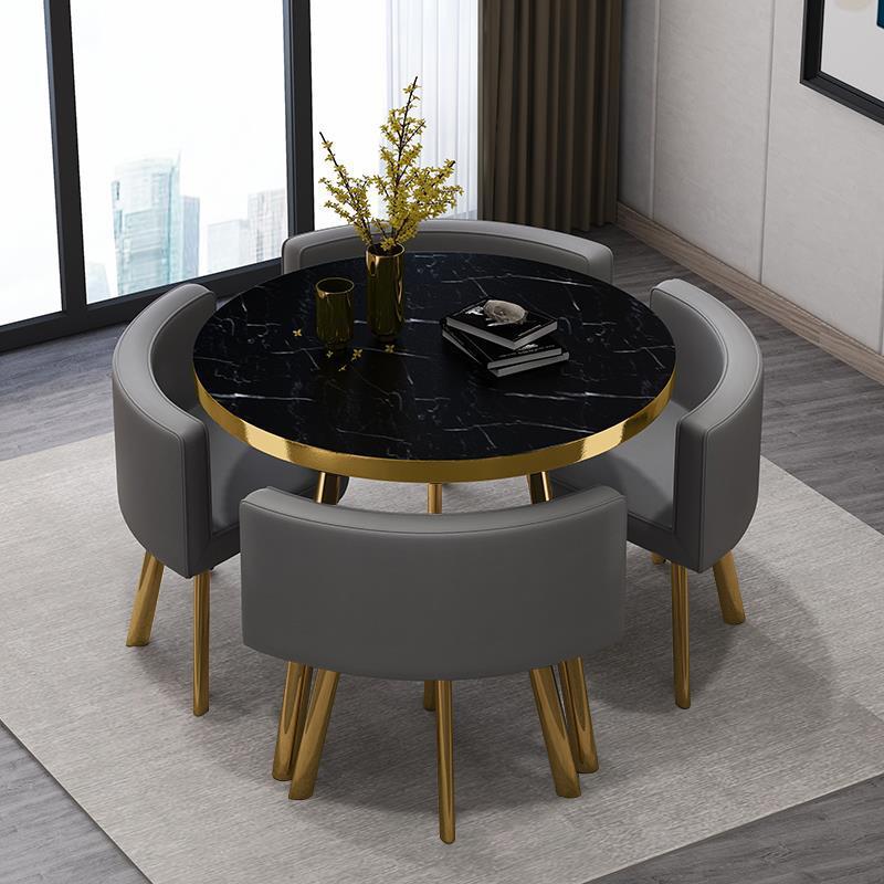 Gris foncé 1 table 4 chaises cuir gris