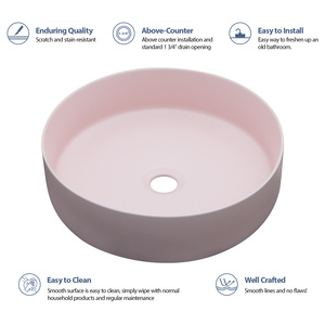 Sarlai Round Shape Pink Countertop Handmade Wash Basin Vessel <strong>Bathroom</strong> Ceramic Table Top Art <strong>Sink</strong> <strong>Bowl</strong> - Product Image 5