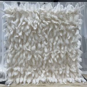 Popular 8x8ft White Ostrich <strong>Feather</strong> Wall Roll Up Cloth Back Flower Wall <strong>Wedding</strong> <strong>Decor</strong> Backdrop - Product Image 1