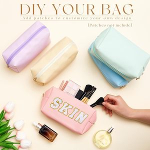 Travel <b>Makeup</b> Bag Large Capacity PU Cosmetic Organizer Waterproof Portable Open Flat Toiletry Bag - Product Image 2