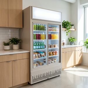 Réfrigérateur commercial de qualité supérieure avec porte coulissante automatique, refroidisseur de boissons, vitrine réfrigérée avec portes vitrées à fermeture automatique et éclairage LED - Product Image 2