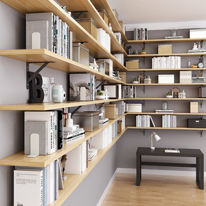 Wall Mounted Wood <b>Shelves</b> Three Layer Carbon Steel Bracket Storage Rack For Living Room Durable Rectangle Design - Product Image 4