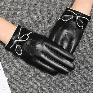 Sarung Tangan Kulit Asli Desainer Terlaris, Klasik Hitam dengan Hiasan Pita, Sarung Tangan Wanita Musim Dingin yang Hangat, Sarung Tangan Layar Sentuh, Guantes De Moda - Product Image 1